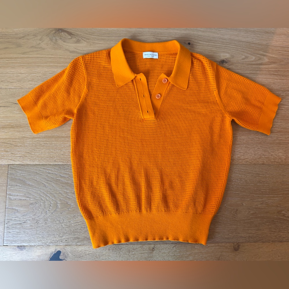 Dries Von Noten Mesh Knit Polo Top Shirt Size Extra Small Orange